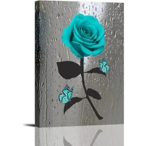 Arte de pared en lienzo con diseño de rosa verde azulado