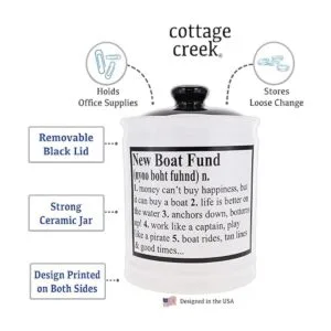 Cottage Creek New Boat Fund Alcancía tarro de dulces para