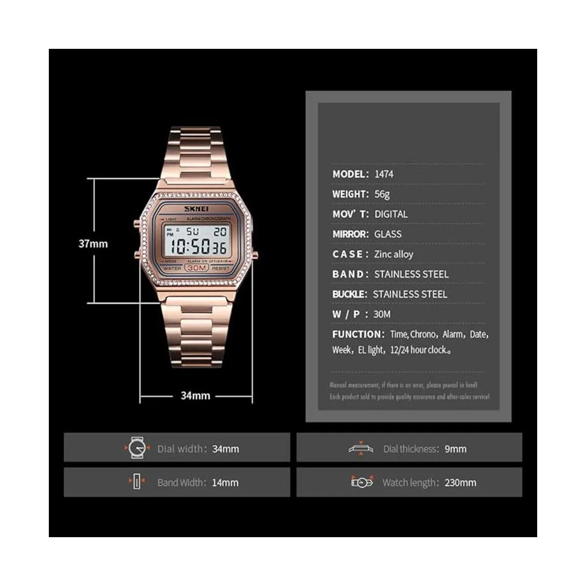 PASOY Reloj digital de acero inoxidable con_6