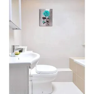 Arte de pared en lienzo con diseño de rosa verde azulado