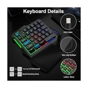 Teclado RGB para juegos de una mano USB con cable Rainbow
