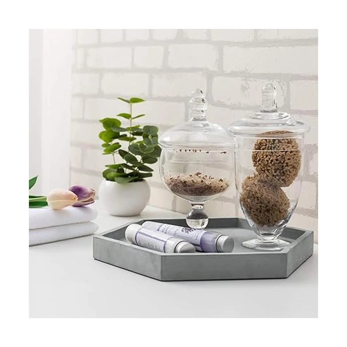 MyGift Bandeja decorativa hexagonal de hormigón gris