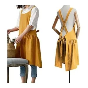 Delantal de lino de algodón con espalda cruzada para mujer_1