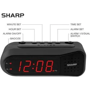 Sharp Digital Alarm Clock Black Case with Red LEDs_3