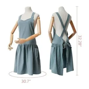 Delantal de lino de algodón con espalda cruzada para mujer_5