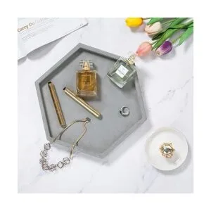 MyGift Bandeja decorativa hexagonal de hormigón gris