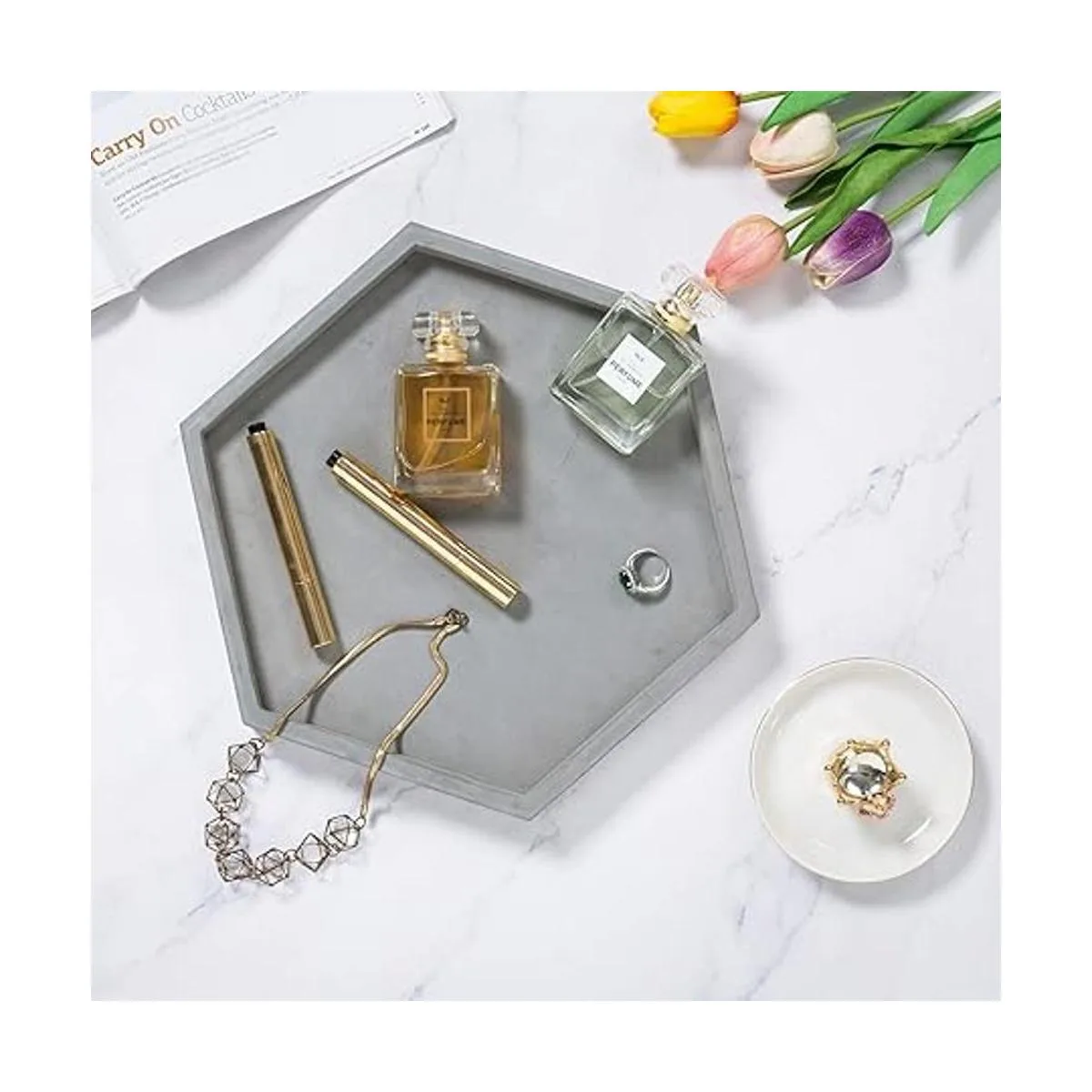 MyGift Bandeja decorativa hexagonal de hormigón gris