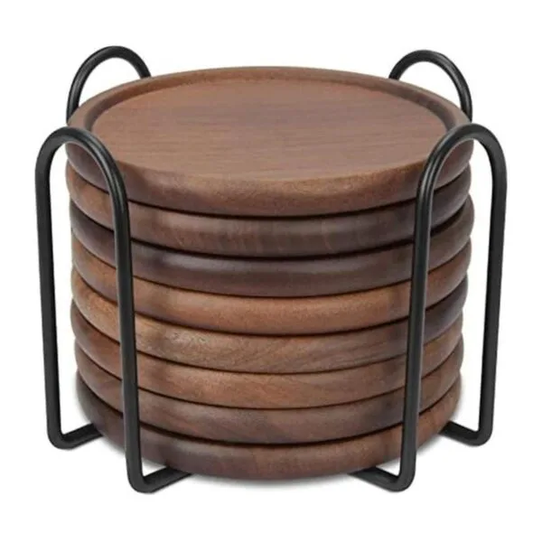 GOH DODD Posavasos de madera con soporte de metal juego_1