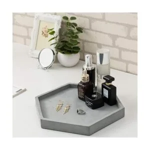 MyGift Bandeja decorativa hexagonal de hormigón gris