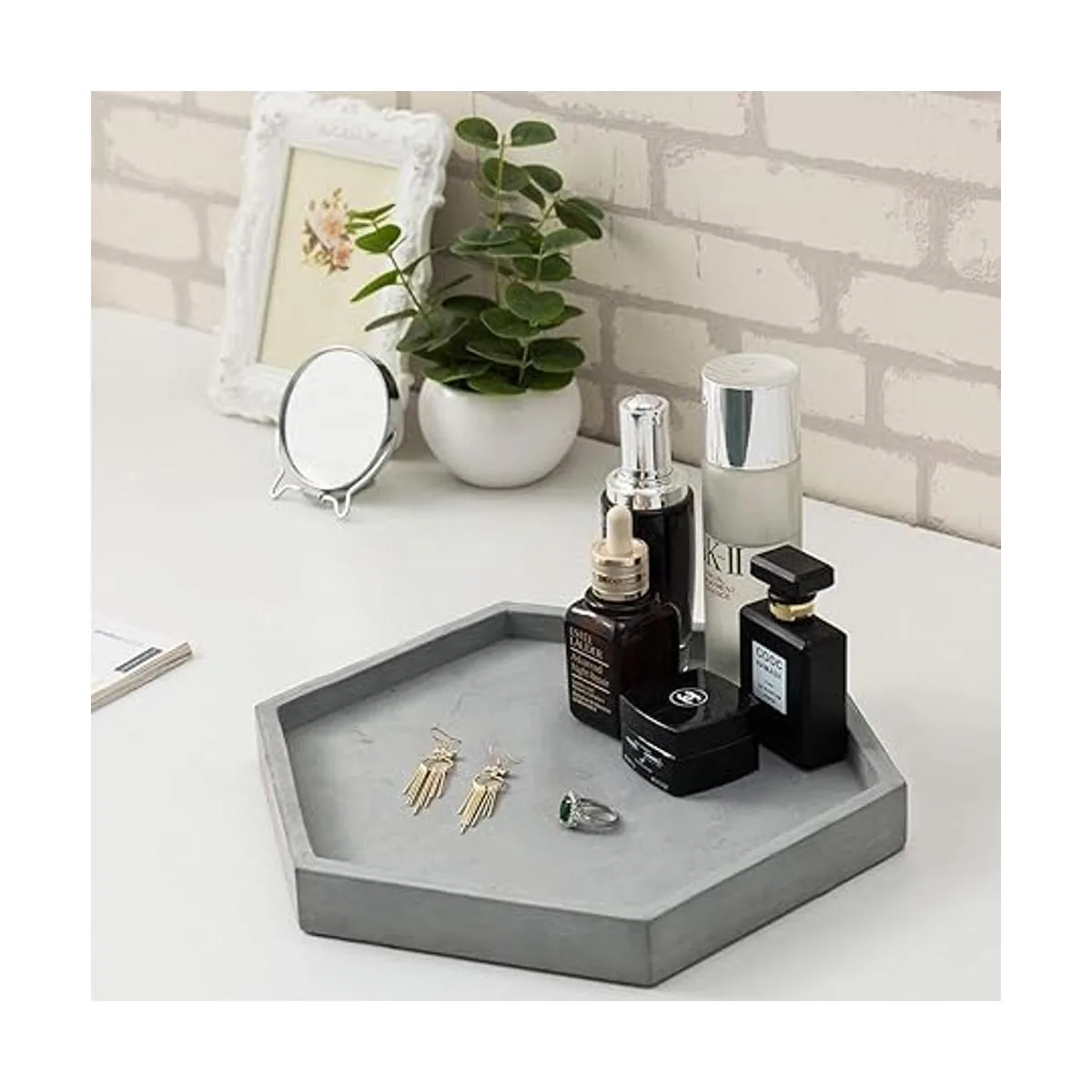 MyGift Bandeja decorativa hexagonal de hormigón gris