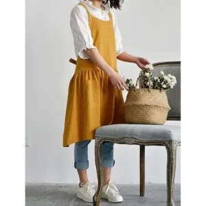 Delantal de lino de algodón con espalda cruzada para mujer_3