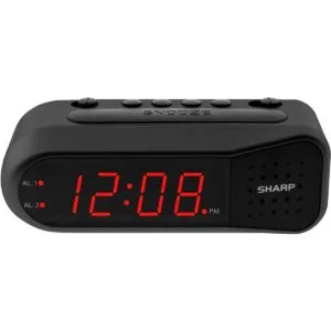 Sharp Digital Alarm Clock Black Case with Red LEDs_1