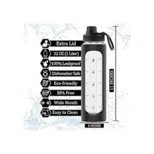 Botella de vidrio para agua con marcador de tiempo para_4