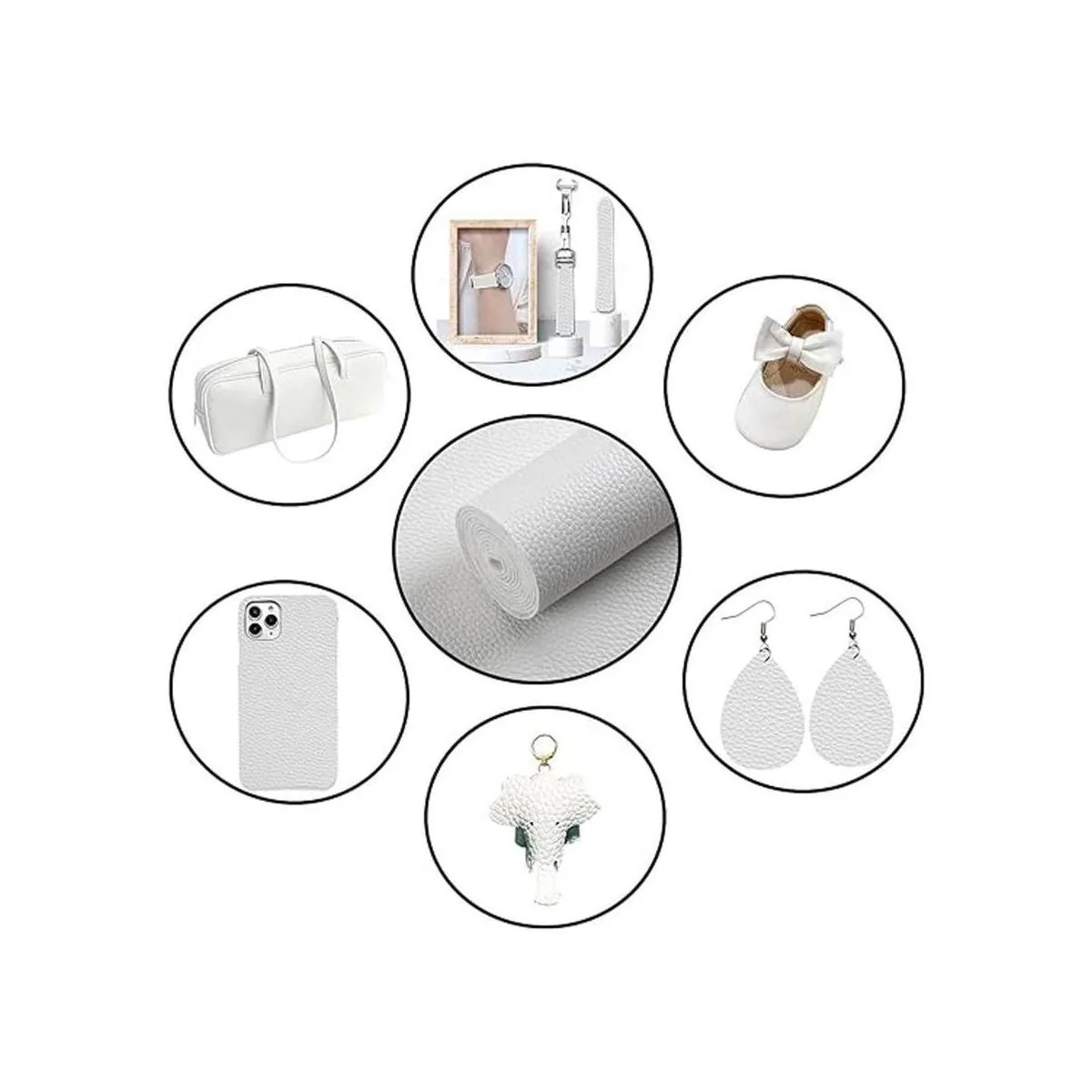 Picheng Hojas de cuero sintético blanco de color liso de