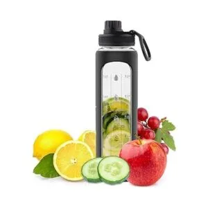 Botella de vidrio para agua con marcador de tiempo para_2