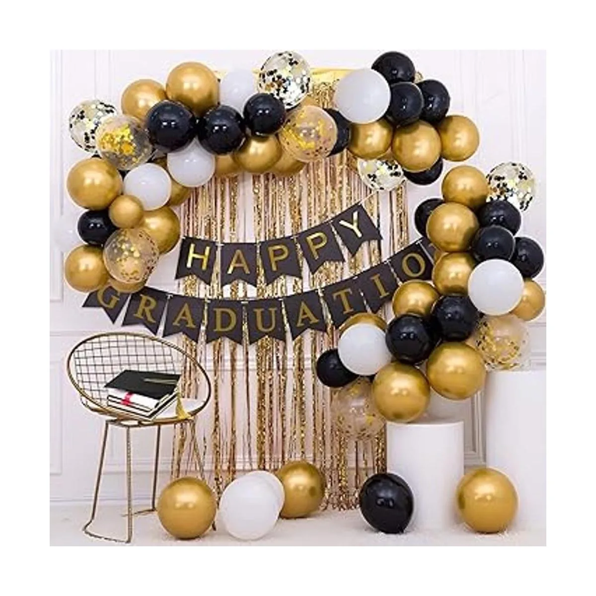 Paquete de 72 globos de confeti de oro negro y oro blanco_2