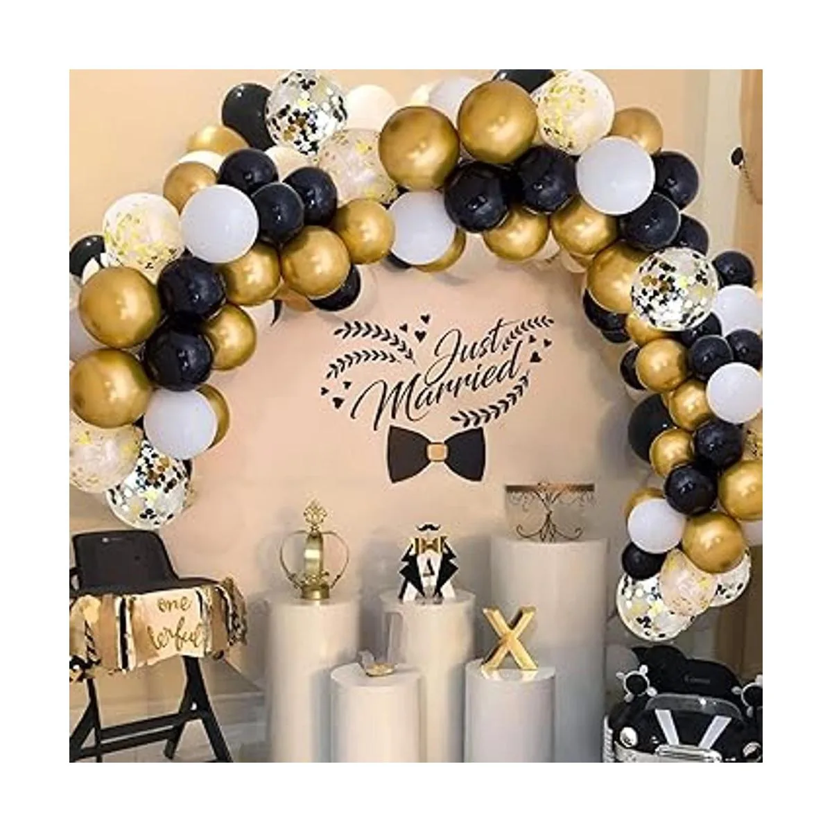 Paquete de 72 globos de confeti de oro negro y oro blanco_3