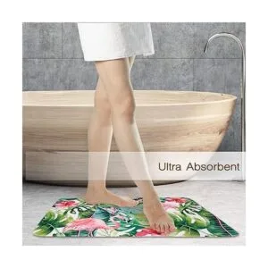 Alfombra de baño Livilan con diseño de flamencos y hojas