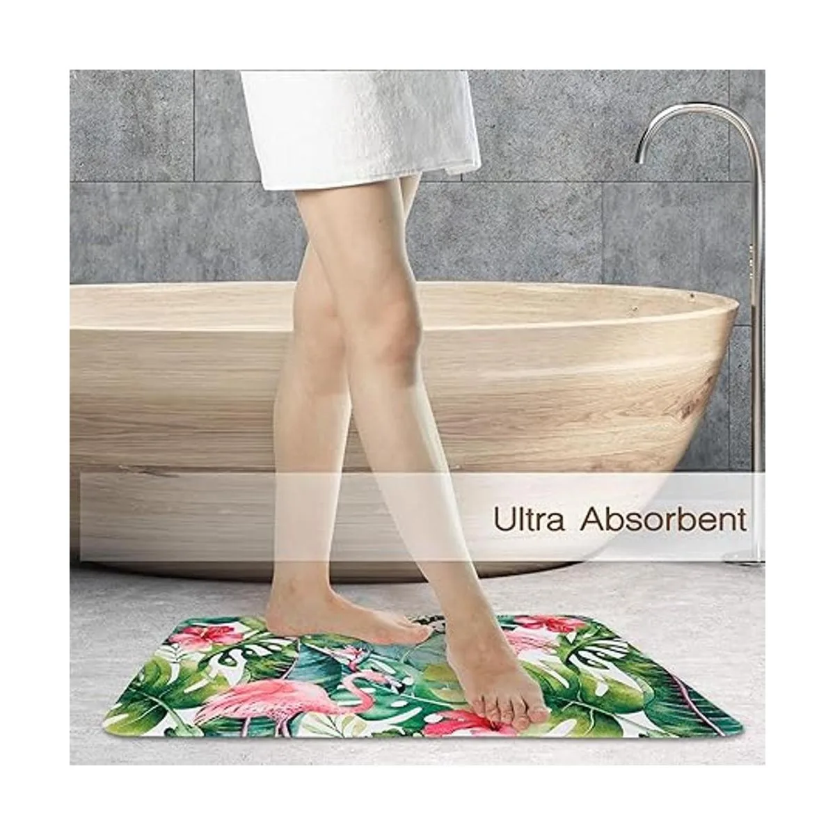 Alfombra de baño Livilan con diseño de flamencos y hojas