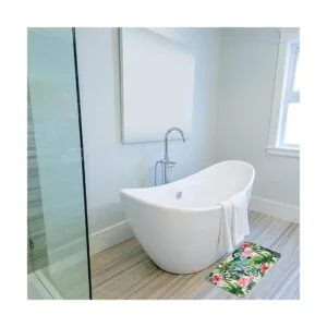 Alfombra de baño Livilan con diseño de flamencos y hojas