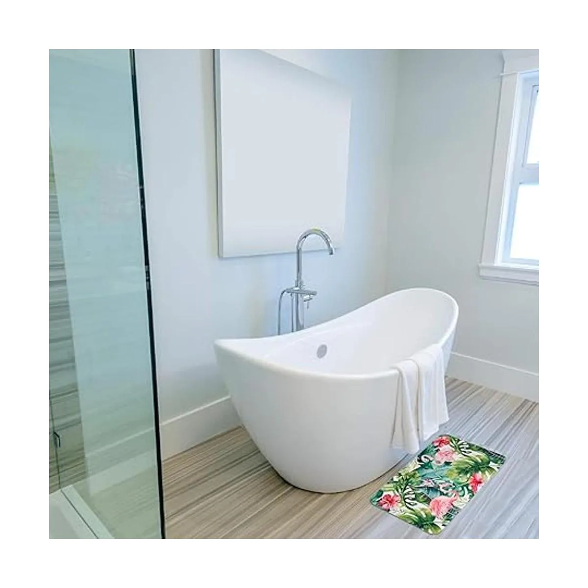 Alfombra de baño Livilan con diseño de flamencos y hojas