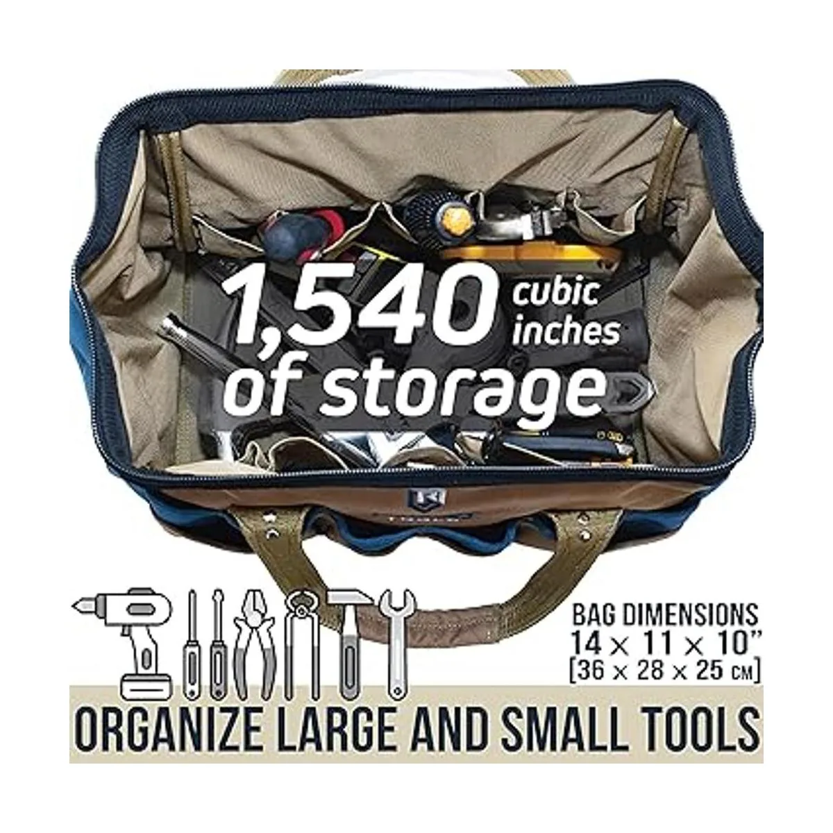 Rugged Tools Field Bolsa de herramientas de boca ancha de