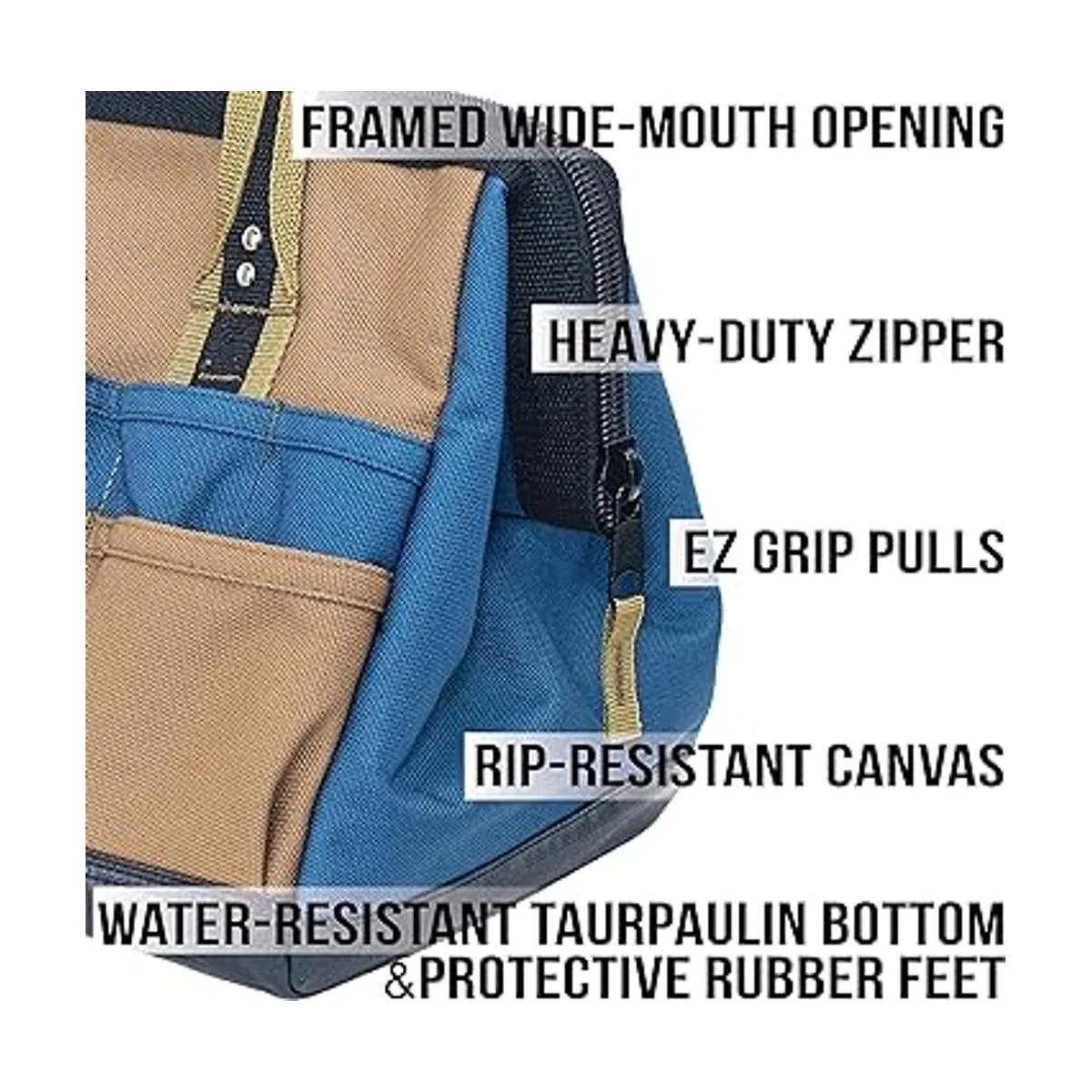 Rugged Tools Field Bolsa de herramientas de boca ancha de