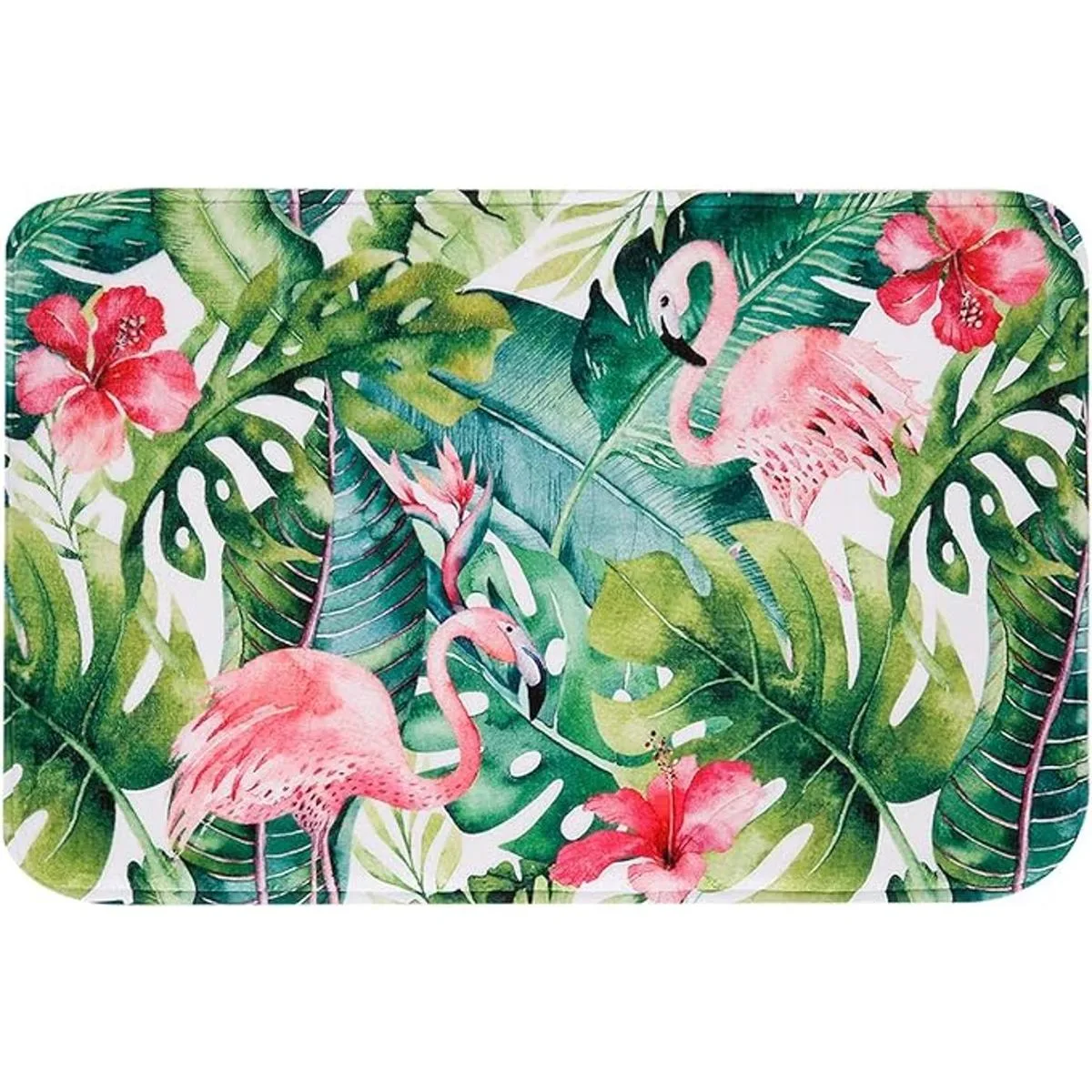 Alfombra de baño Livilan con diseño de flamencos y hojas