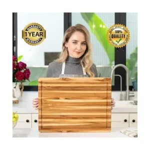 BEEFURNI Tabla de cortar de madera de teca con agarre de_2