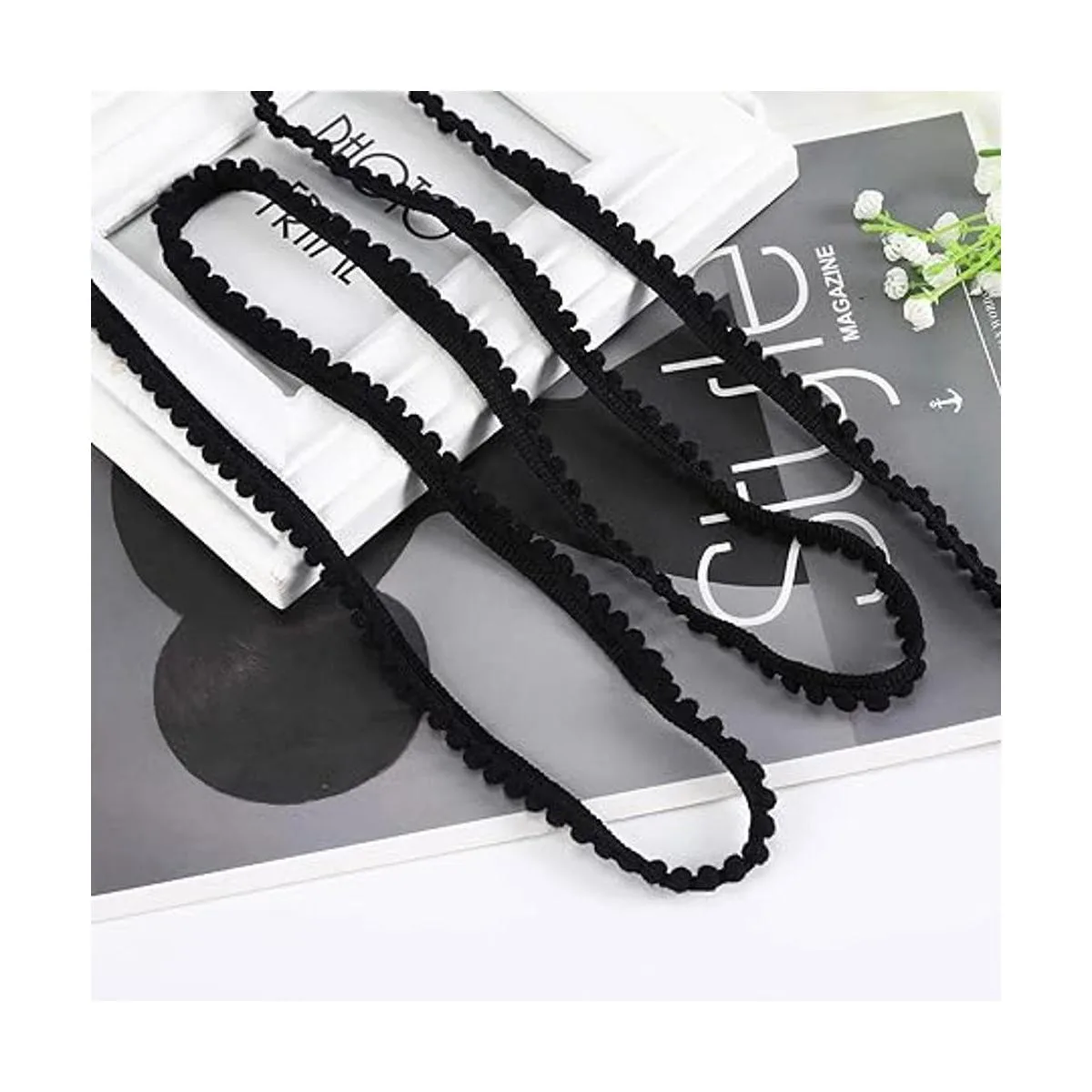 Flecos de bola con borde de pompón cinta para coser_2