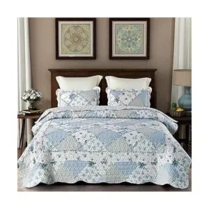 Juego de edredón de retazos azules tamaño Queen colcha_2