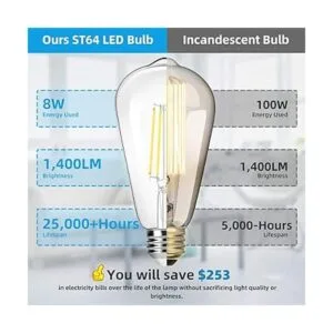 Paquete de 4 bombillas LED Edison vintage ST64 de 8 W