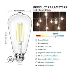 Paquete de 4 bombillas LED Edison vintage ST64 de 8 W