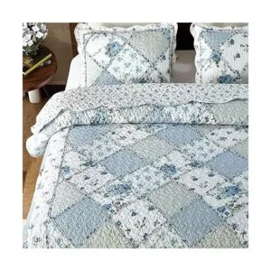 Juego de edredón de retazos azules tamaño Queen colcha_4