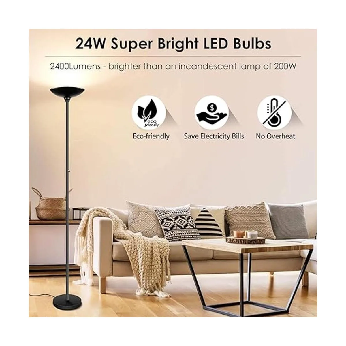 Lámpara de pie Torchiere LED de 24 vatios 2400 lúmenes_2