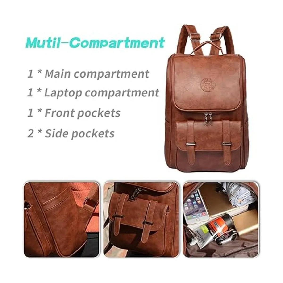 Mochila vintage de piel sintética mochila delgada para