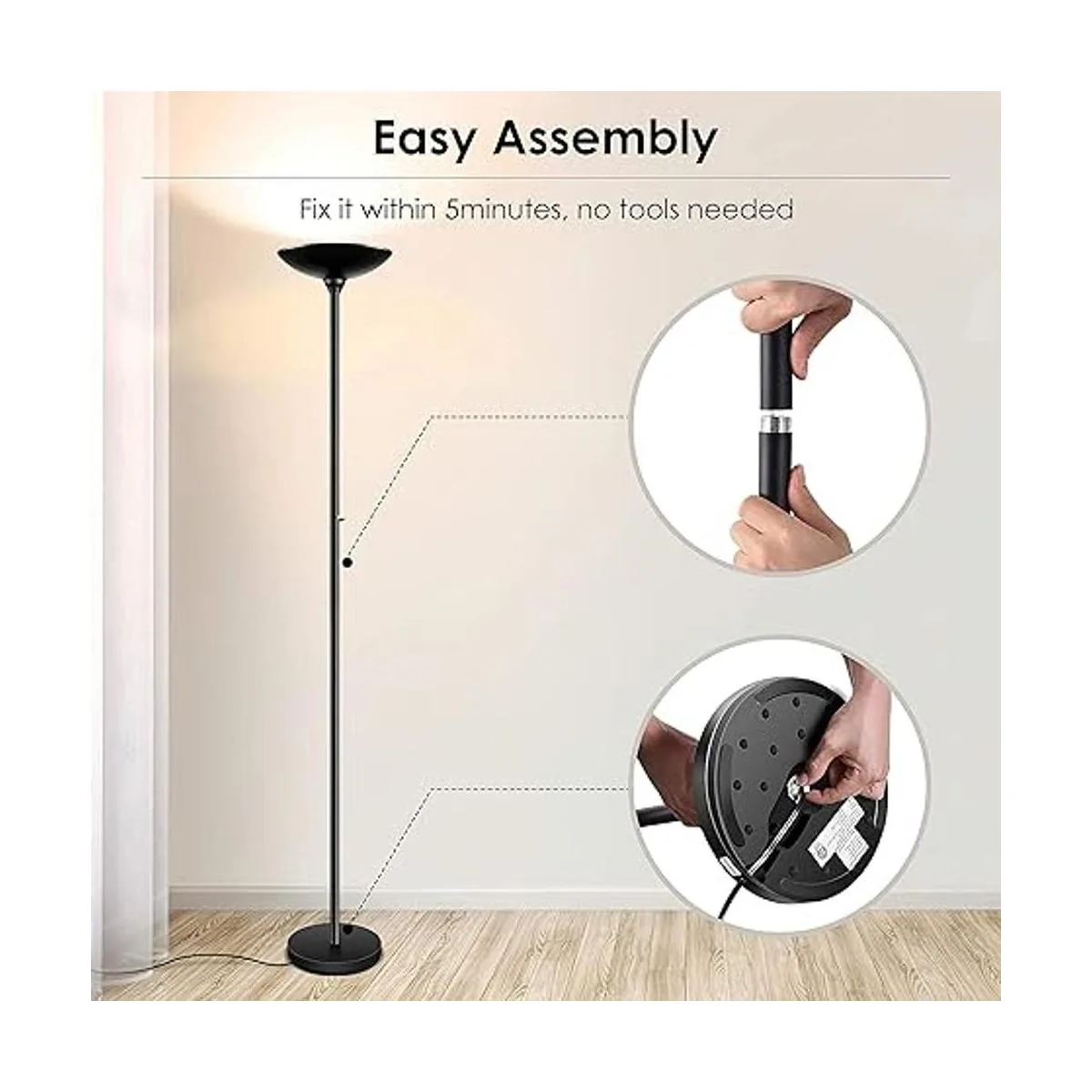 Lámpara de pie Torchiere LED de 24 vatios 2400 lúmenes_4