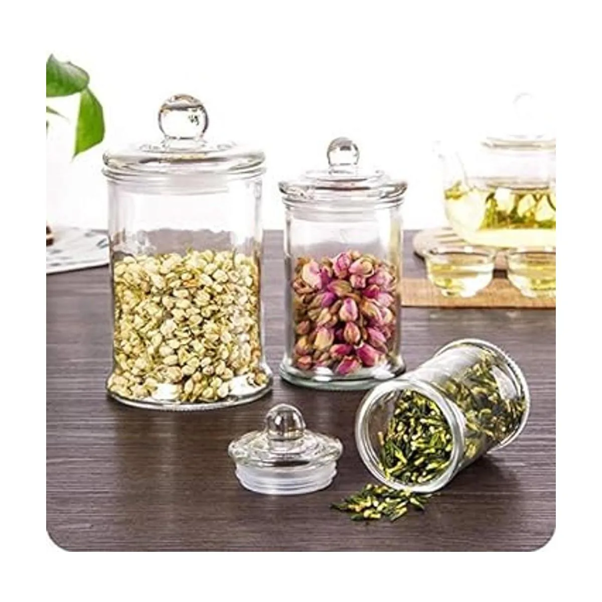 Suwimut Juego de 3 tarros de boticario de cristal con
