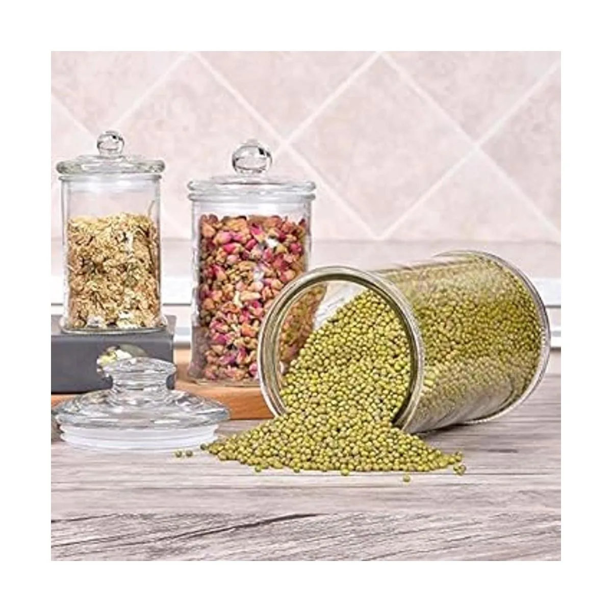 Suwimut Juego de 3 tarros de boticario de cristal con