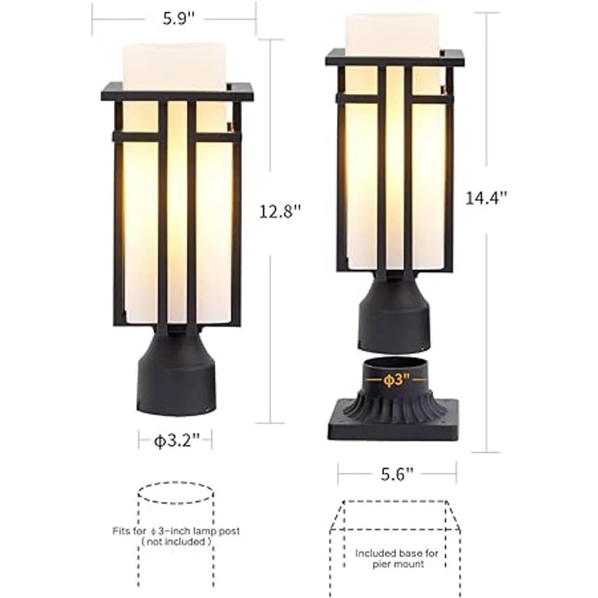 EERU Luces de poste para exteriores marco de metal_2