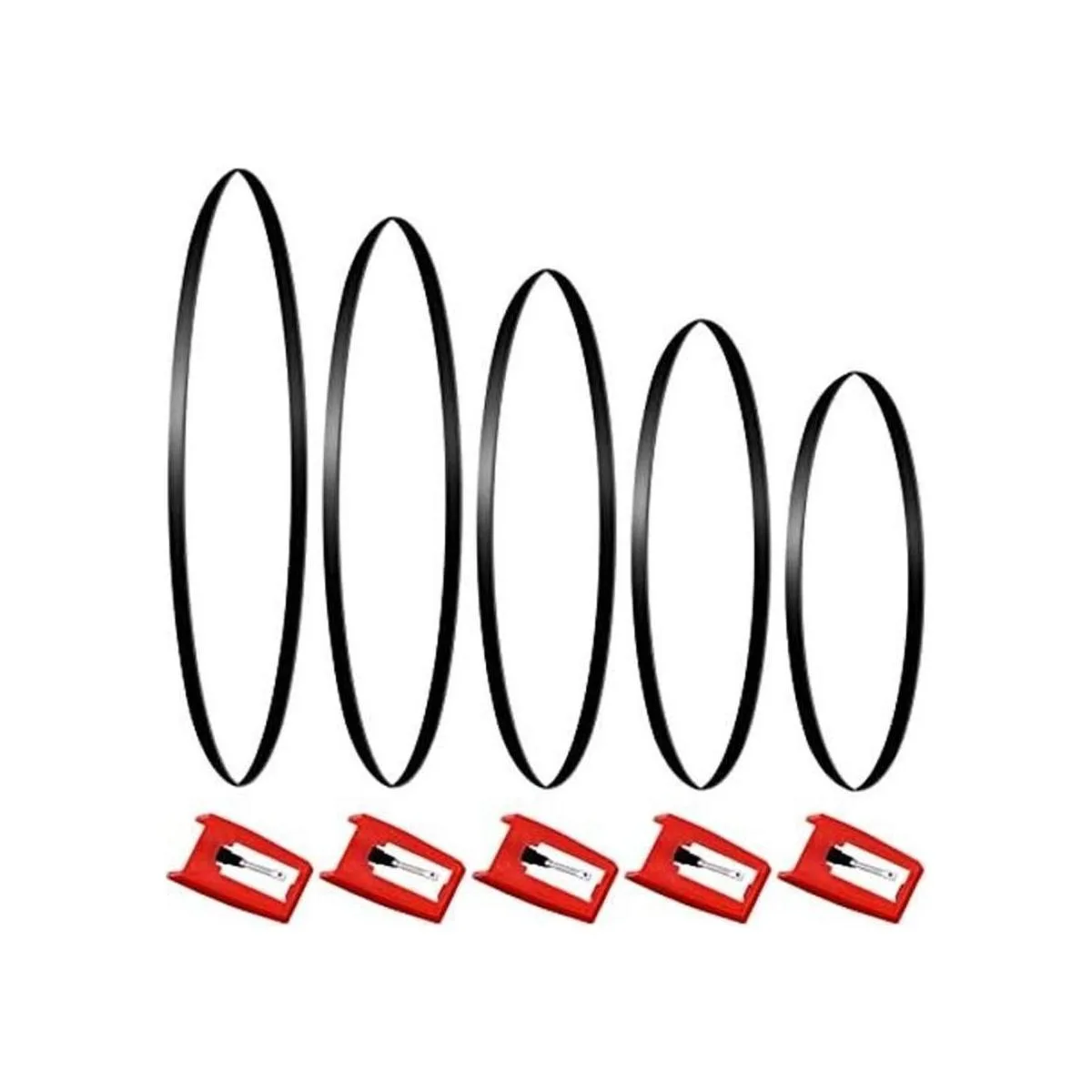 5 correas de tocadiscos con 5 agujas de grabador repuesto_1