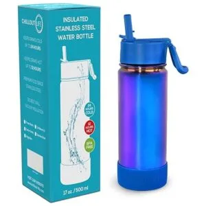 Botella de agua aislada con tapa con popote para niños y_2