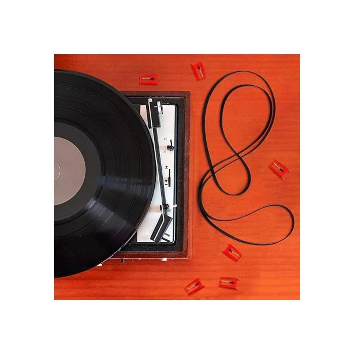 5 correas de tocadiscos con 5 agujas de grabador repuesto_5