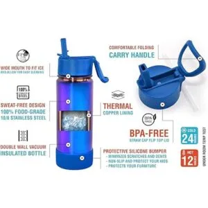 Botella de agua aislada con tapa con popote para niños y_3