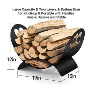 Amagabeli Estante de leña para interiores cesta de metal_3