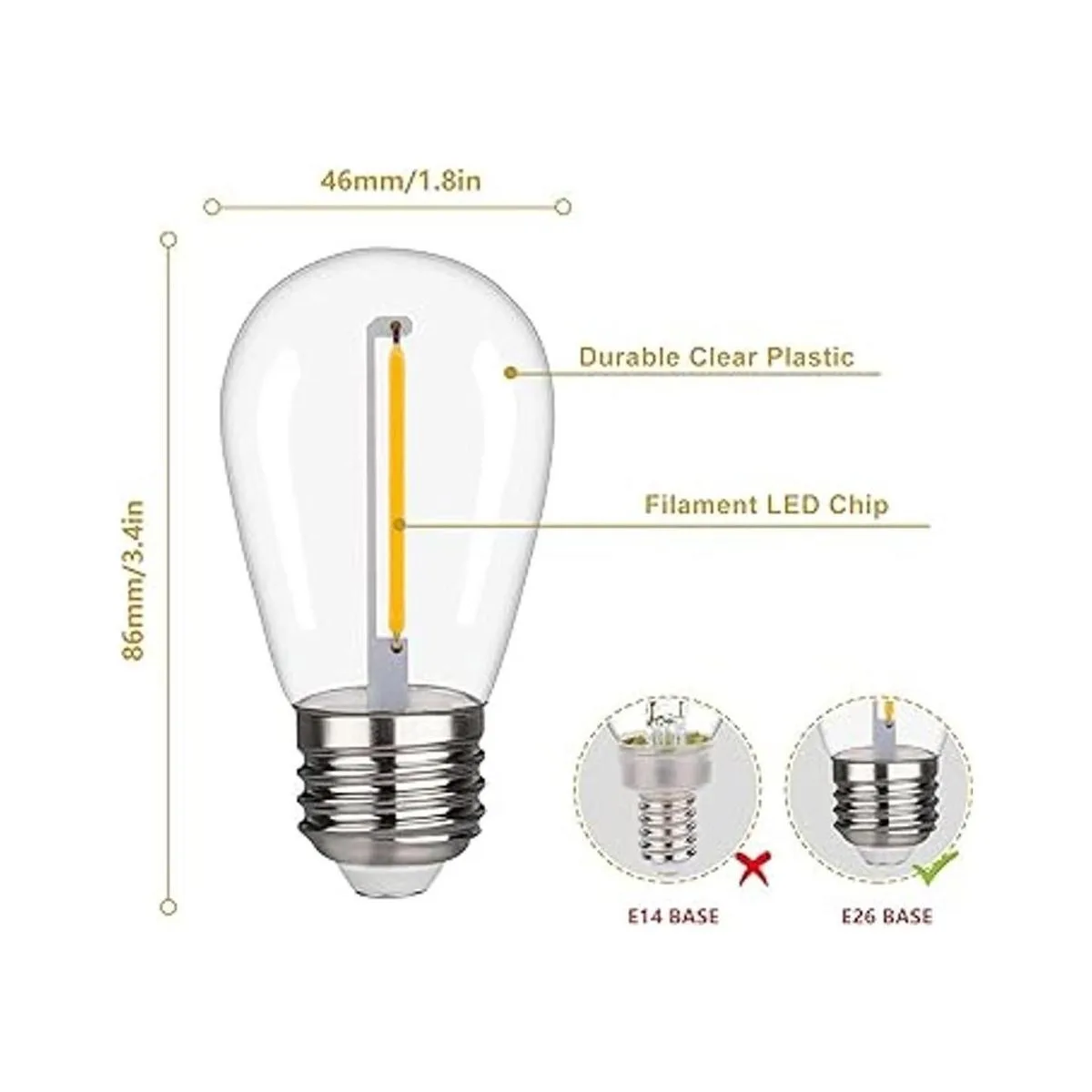 Cadena de luces LED S14 inastillables y impermeables