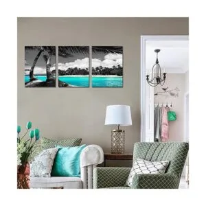 3 paneles de arte de pared en lienzo verde azulado en_2