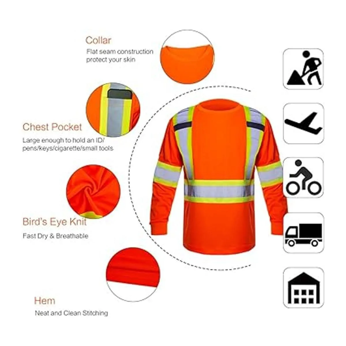 FONIRRA Camiseta de seguridad de manga larga reflectante