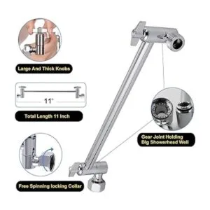 Rain Shower Head with 11 Adjustable Extension Arm Large_6