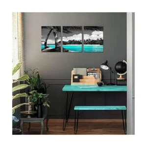 3 paneles de arte de pared en lienzo verde azulado en_5